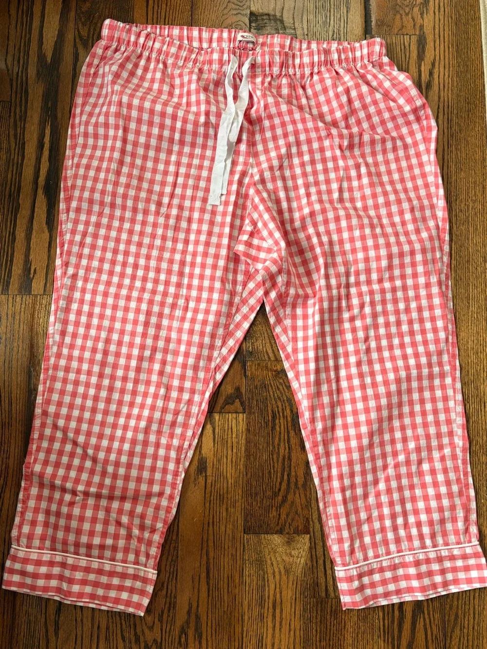 J. Crew Pink and White Gingham Cropped Pajama Pants